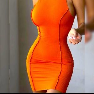 Neon Orange Sleeveless Bodycon Dress